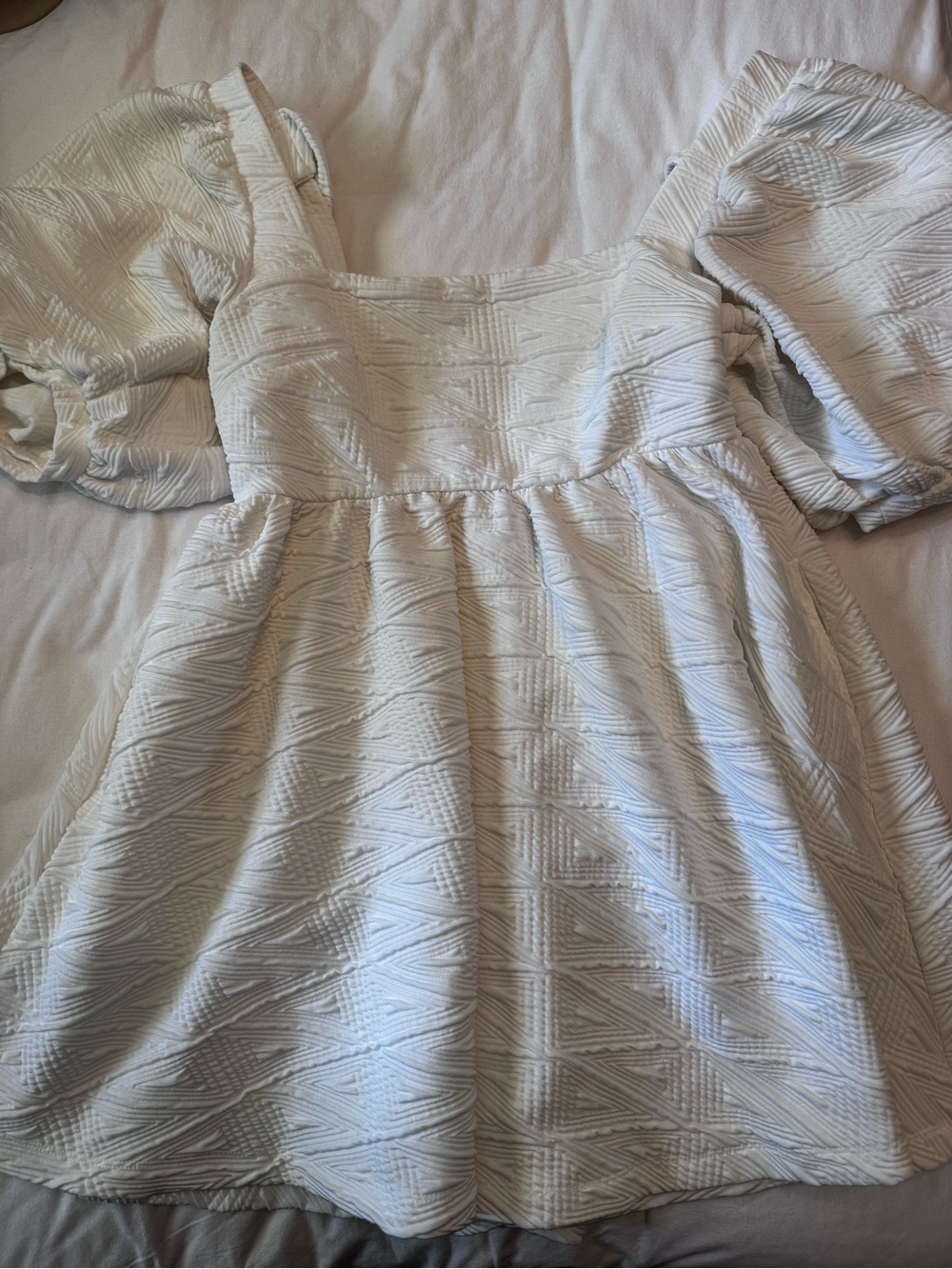 Free People Textured Puff-Sleeve Mini Dress in White - Picture 1 of 3